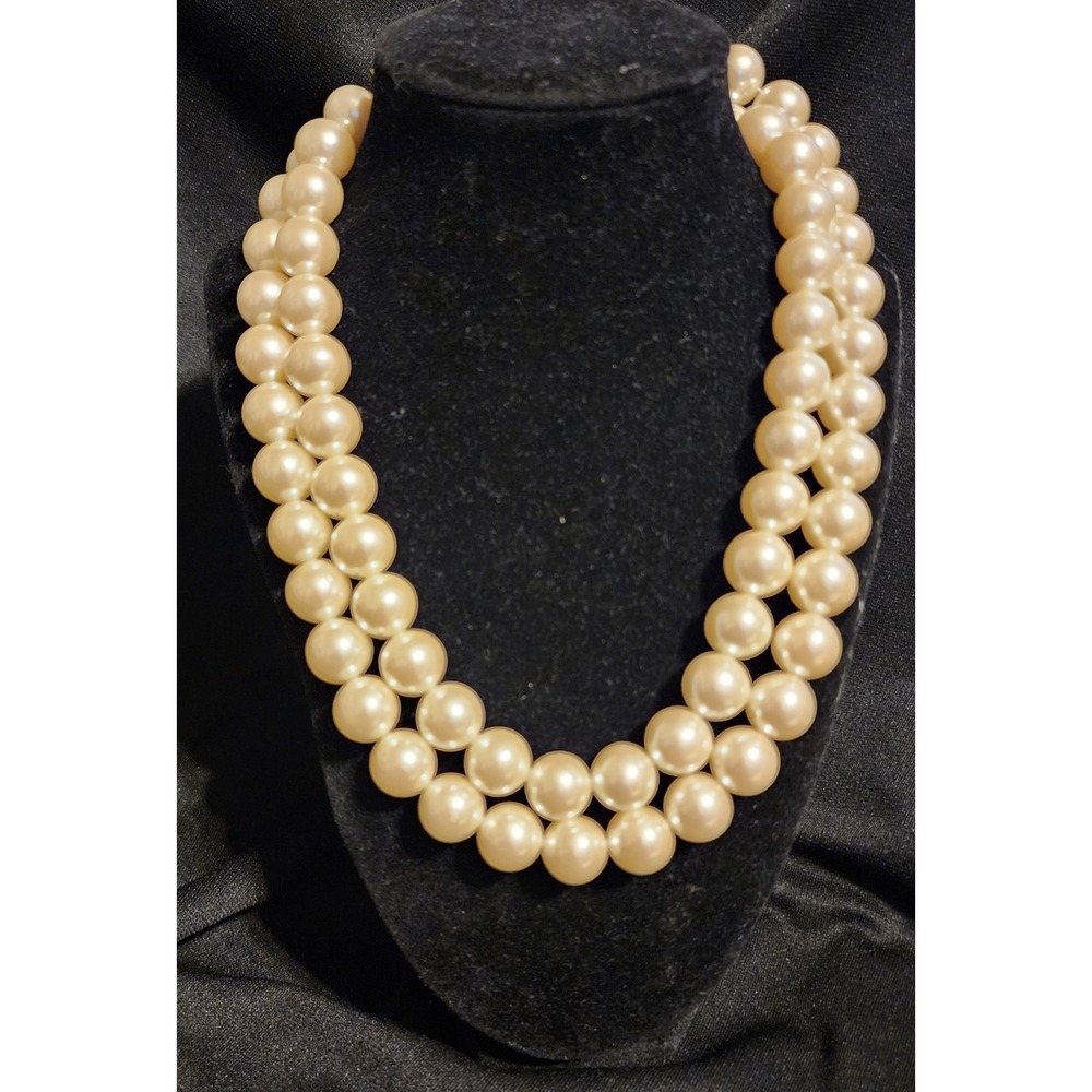 Vtg Napier Double Strand Faux Pearl Necklace Gold Tone Adjustable 17-20 In READ